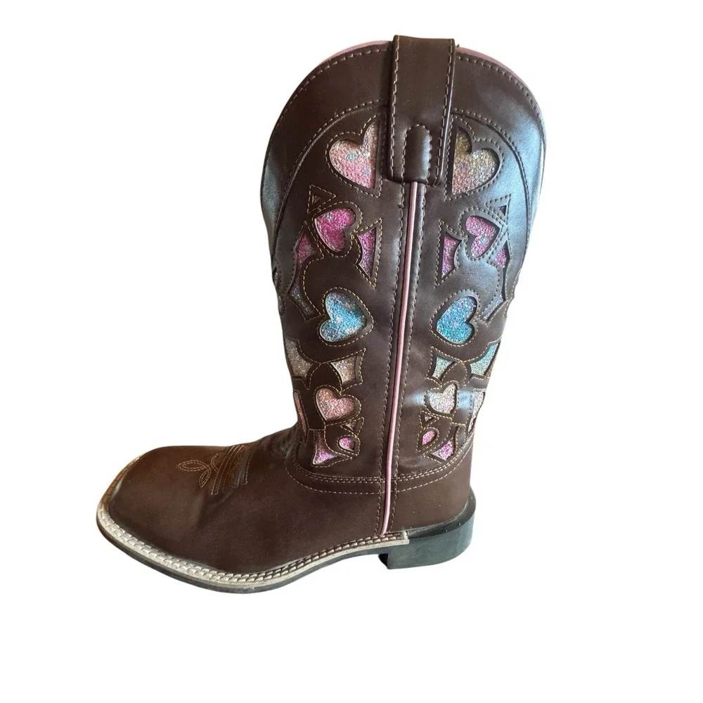 Shyanne Faux Leather Girl's Size 5 Mi Amor Glitter Heart Inlay Western Boots